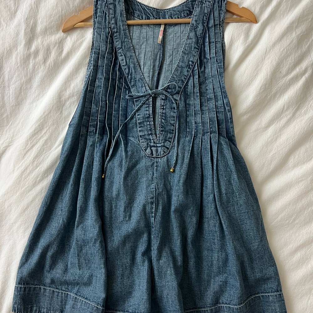 Free People denim mini romper